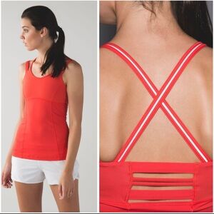 Lululemon Happy Strappy Tank Alarming Red Orange Athletic Top Size 4 Workout